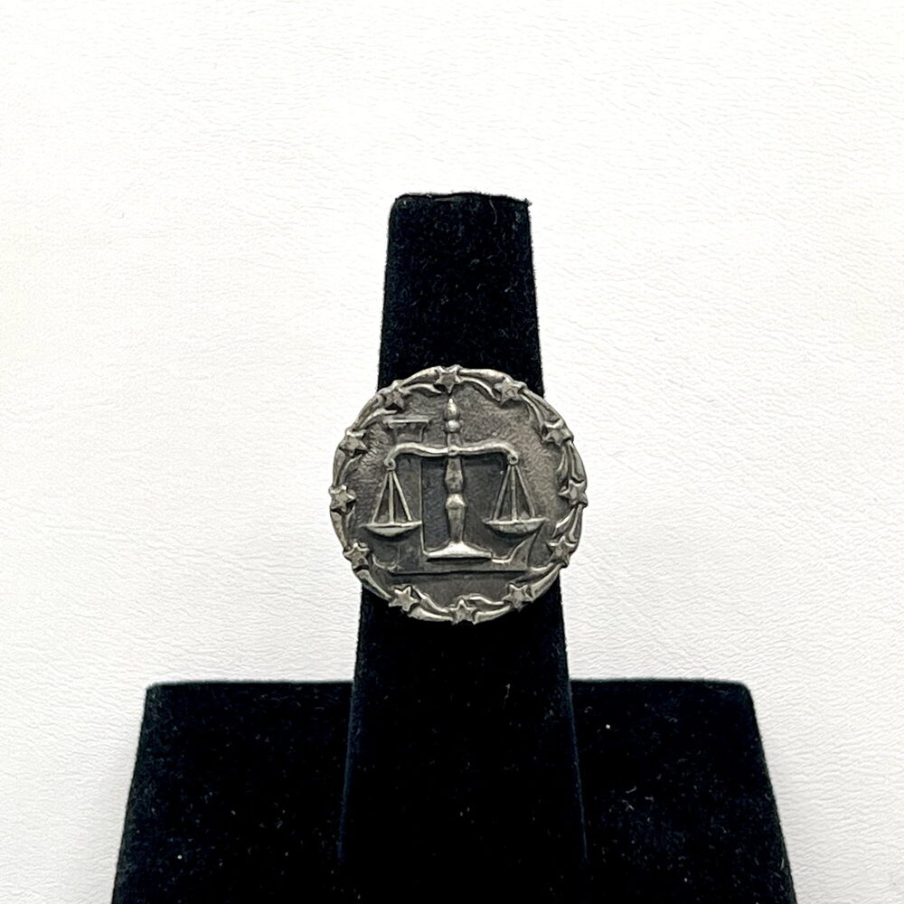 Vintage antique Silver Tone Scales of Justice Statement Ring